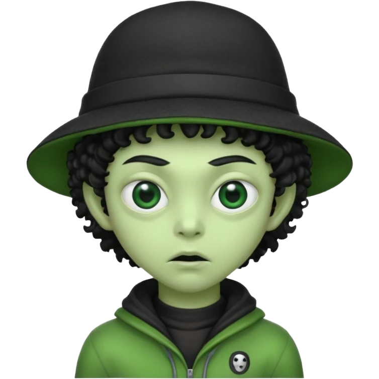 alien with robber mask concerned curly hair and robber outfit hat emoji