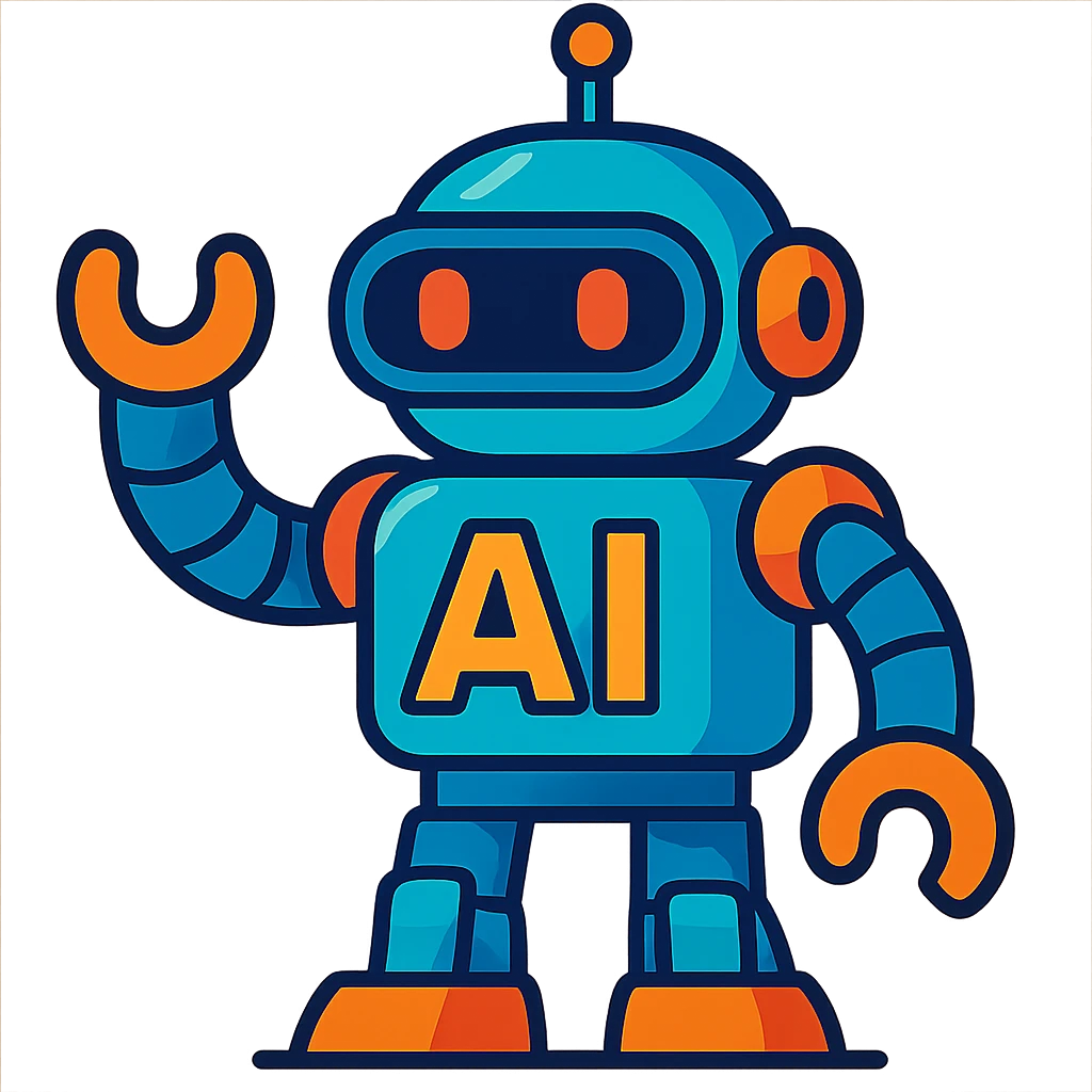 futuristic robot with the letters AI, vibrant toon style emoji