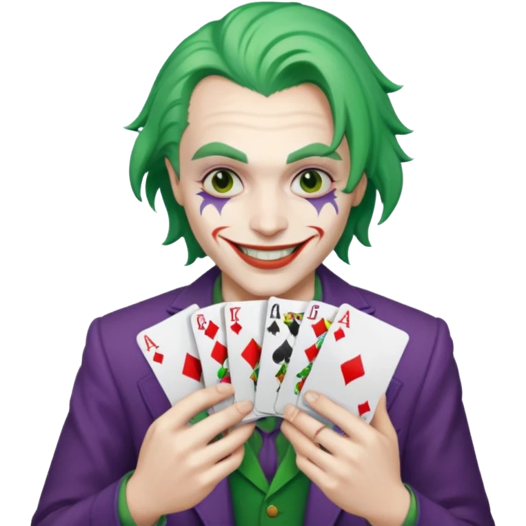 Faça um emoji bem real do Jocker com cartas na mao emoji