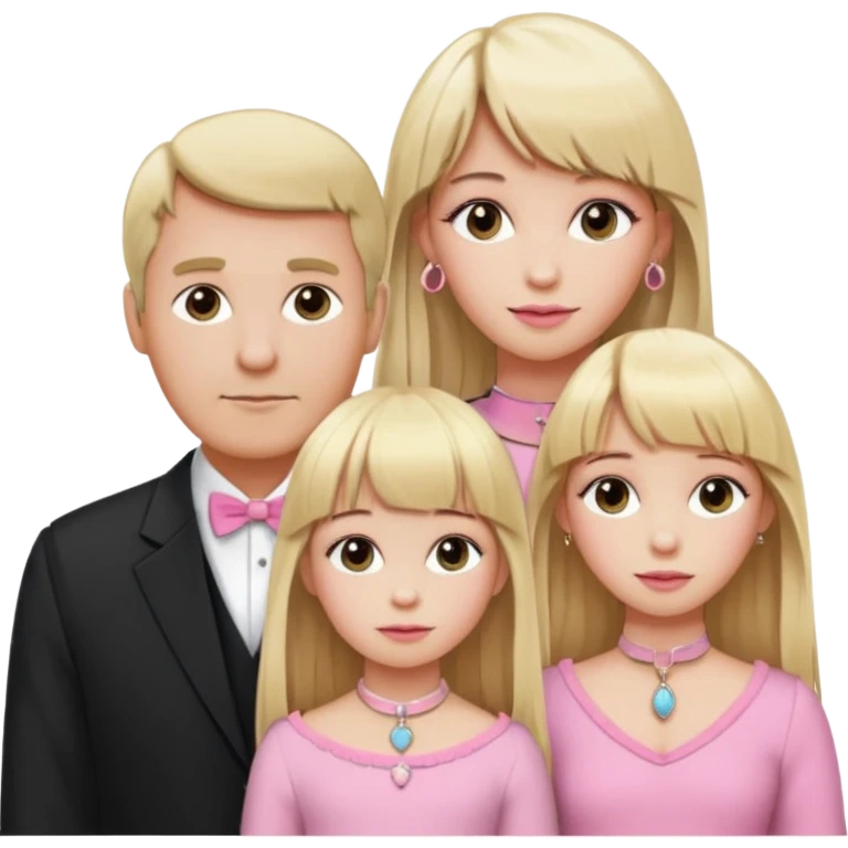 a family of three. daughter, mom and dad. long elegant blonde hair with bangs. almost female blonde boy femboy trap t-girl cute feminine makeup gay lingerie. skinny  body.   pink choker. whore hoop earrings. emoji