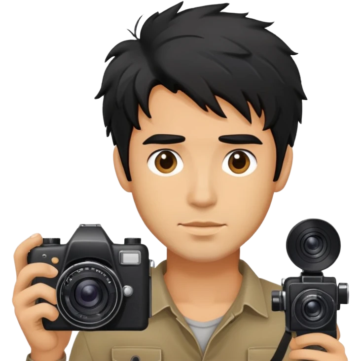 a man with black messy hair holding a camera emoji