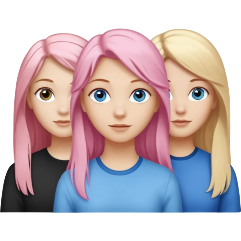 Girlfriend emoji - include 1 white girl with long light pink hair and blue eyes, 1 white girl with brown eyes and medium honey blonde hair, and 2 white girls with brown eyes and long dark brown hair, 1 white girl with blue eyes and light blonde hair,  emoji