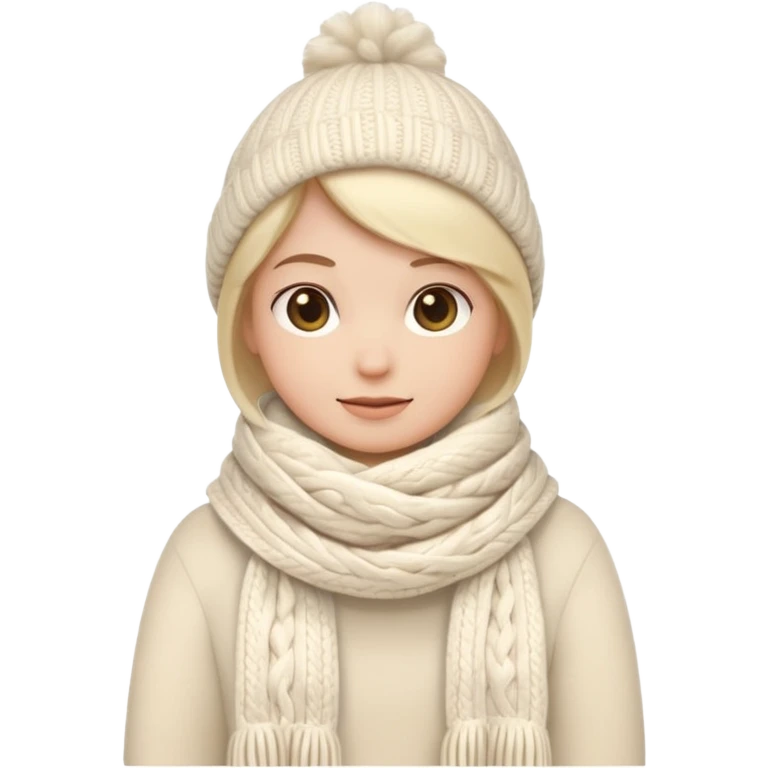 cute soft-matte emoji of an ivory scarf with thick cable-knit patterns, light beige accents, cozy and fluffy winter texture, gently folded shape, minimal details, warm and soft shading emoji