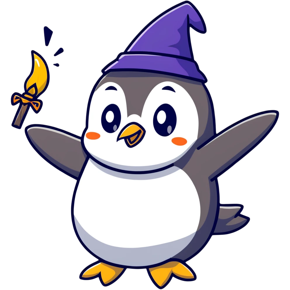 Cute penguin wizard casting a spell emoji