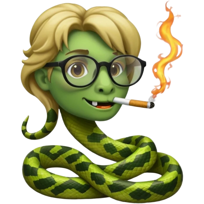 can you create a sneaky bitch SNAKE with big glasses smoking a cigarrette? the SNAKE needs to have dirty blonde hair emoji