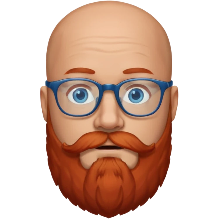bald person, big red beard, blue eyes, teacher emoji