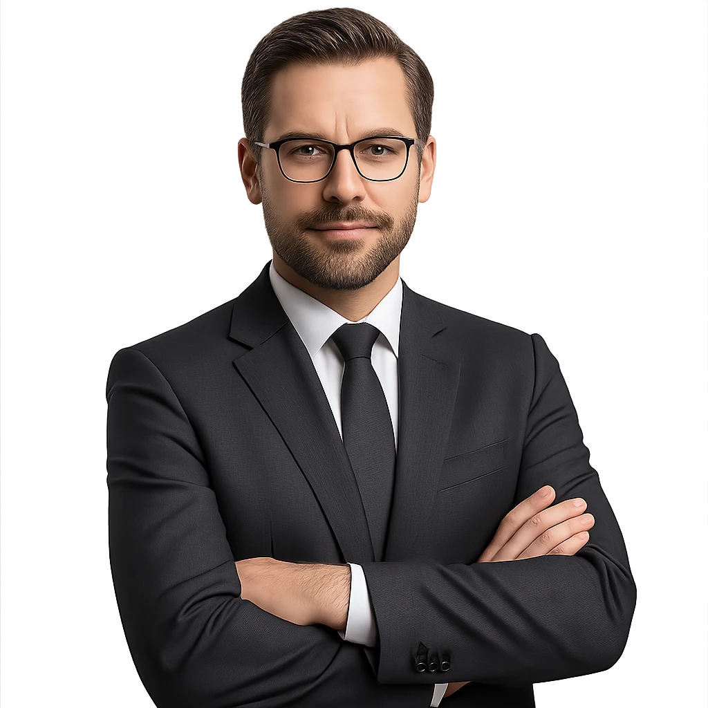 a German man wearing a business suit with a confident look emoji