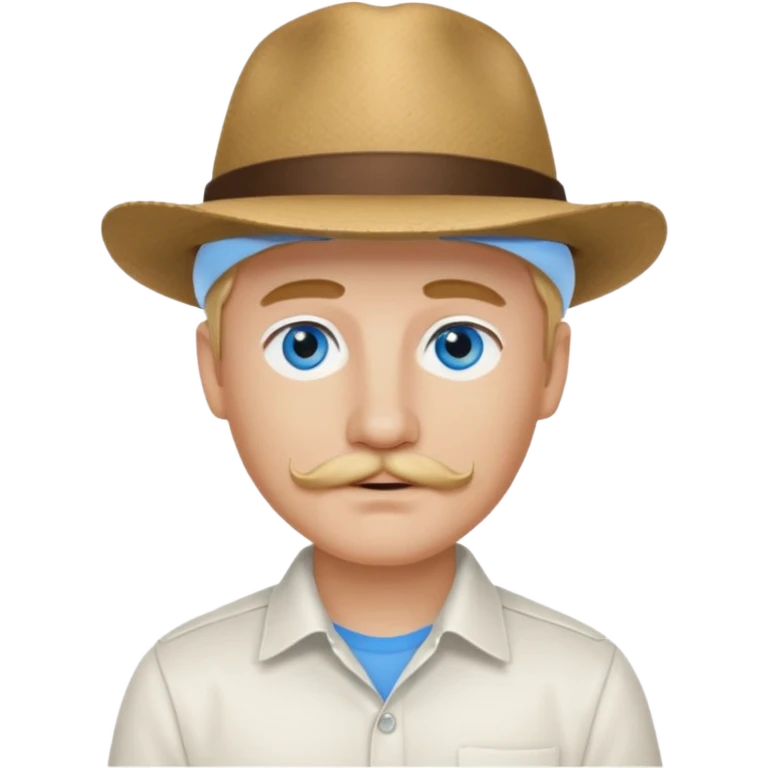 Justin Jeffre blue eyes, blonde hair and brown mustache, white shirt and hat emoji