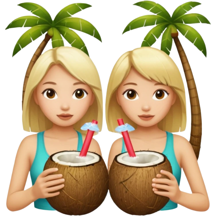 girls drinking out of a coconut one is Asian the other one is blonde  emoji