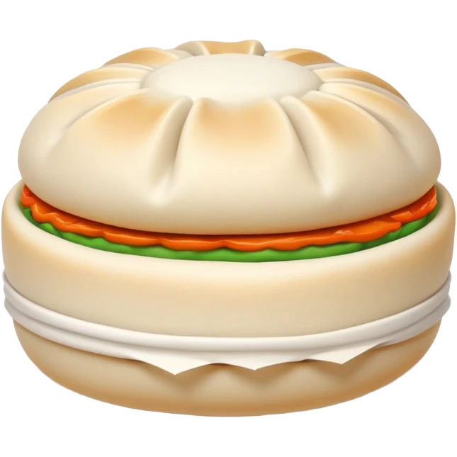 Steamed pork buns Baozi with visible pleated top, simplified emoji style with bold outlines and bright colors, cartoon style Northern Chinese breakfast staple emoji