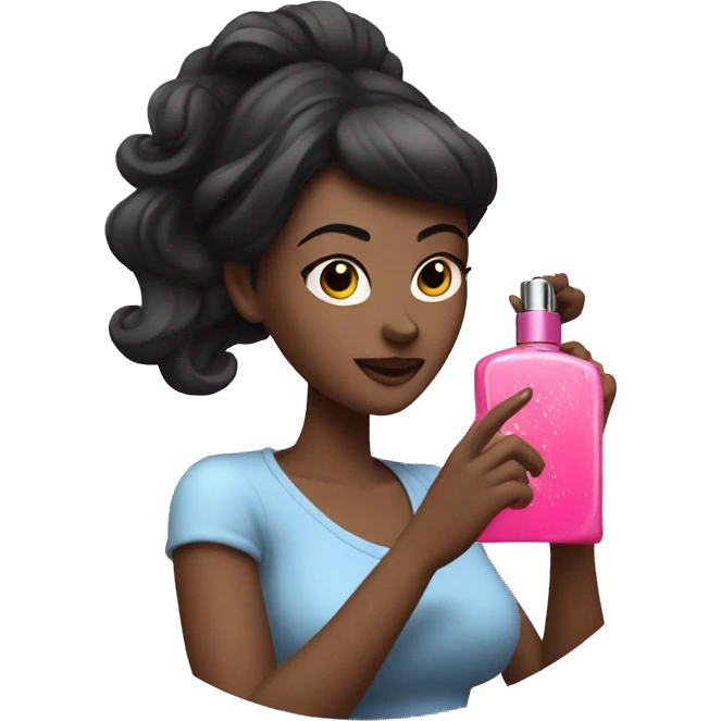 dark hair Woman spraying pink perfume emoji