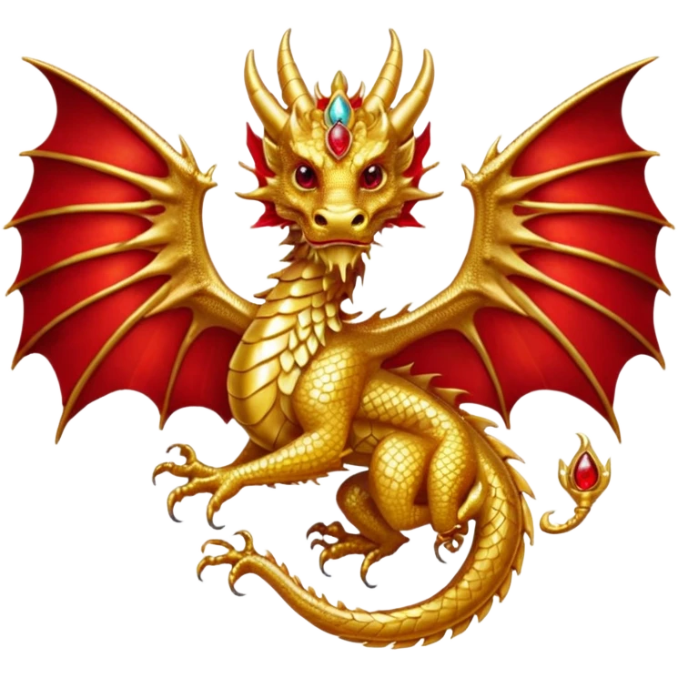 Golden Dragon with wings crest/brosch in a circle with red gems emoji