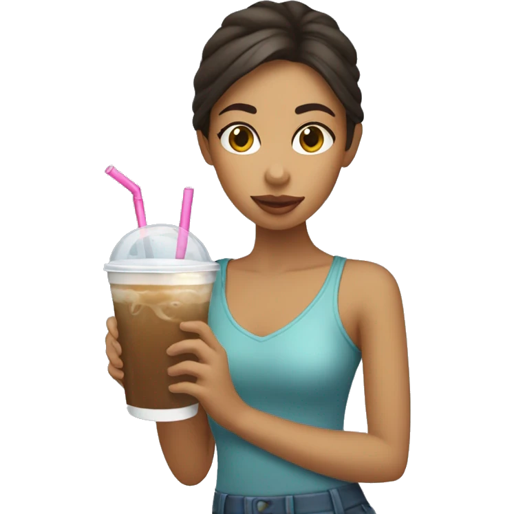 Hispanic girl drinking iced coffee emoji