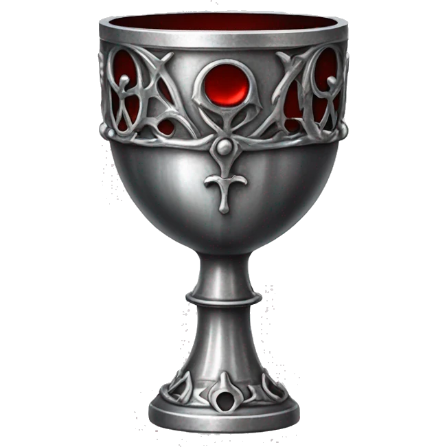gothic silver chalice grail with detail on the outside and red wine inside emoji