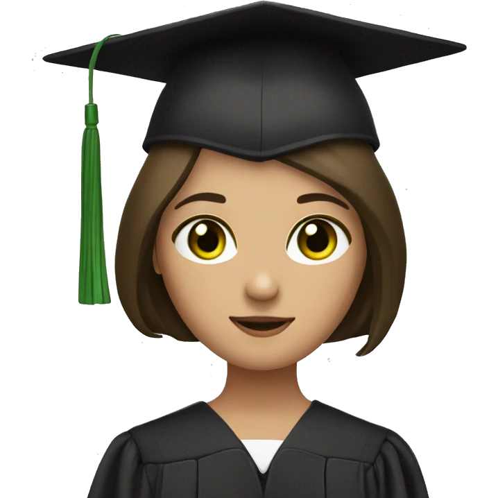 graduation emoji woman with brunette bob and green eyes emoji