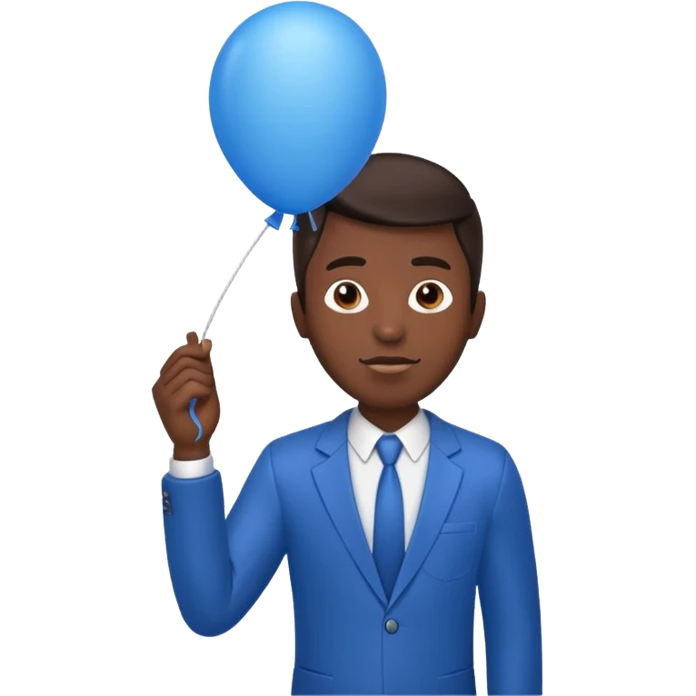 dark brown skin, office man, hold blue balloon emoji