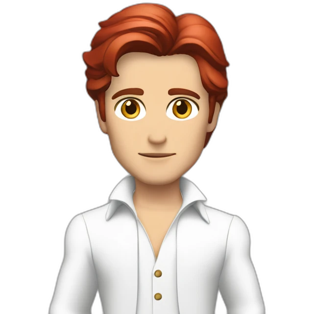 Alain delon blue eyes red hair white space outfit full body emoji