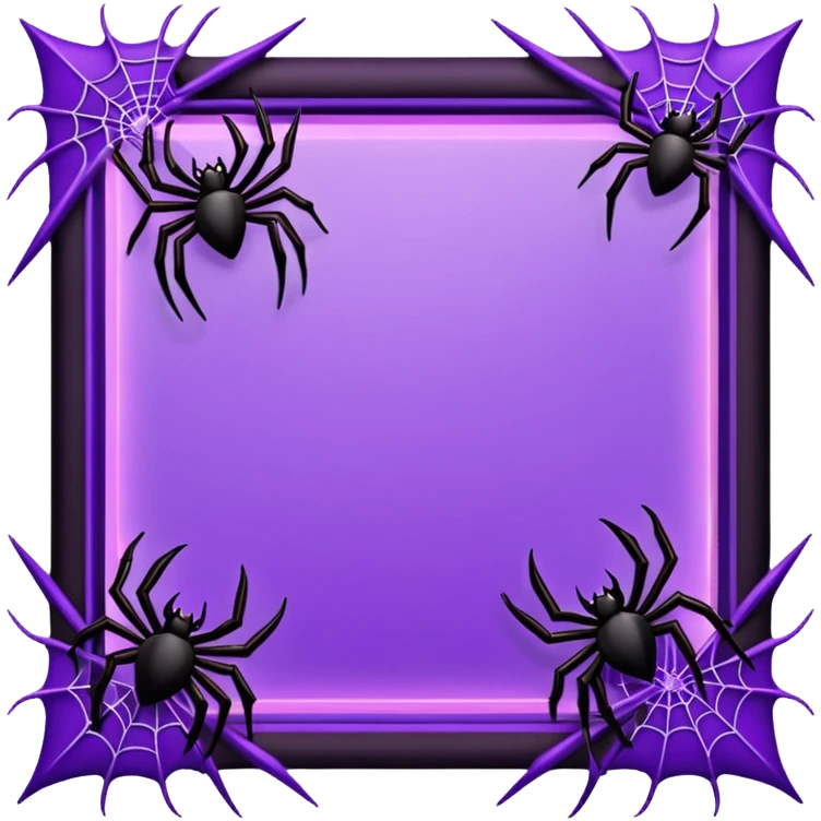 A square Halloween photo frame with glowing neon-purple spider-web patterns along the edges and a few small black bats perched on the corners. The center is completely transparent  emoji