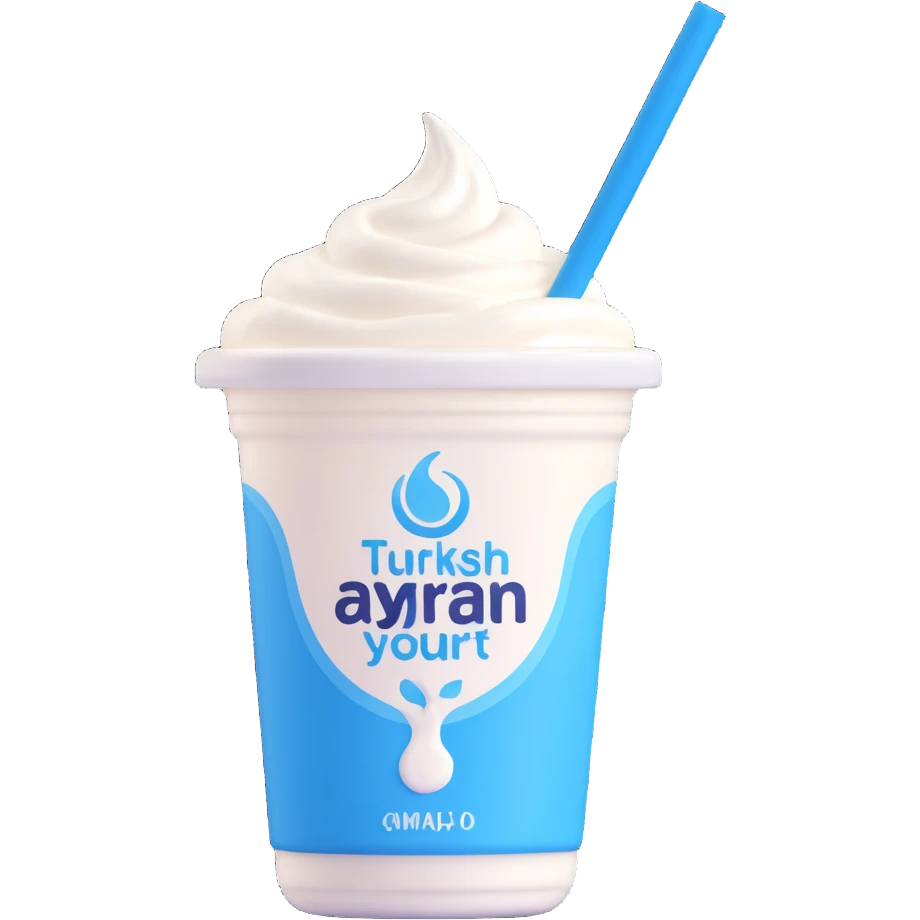 A small carton of Turkish yogurt drink (ayran) with a straw, white and blue packaging emoji