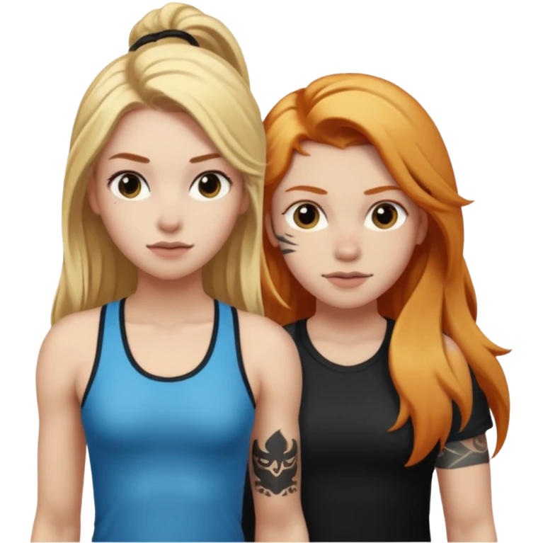 girl with long blonde hair and black tattoos next to a an athletic ginger girl emoji