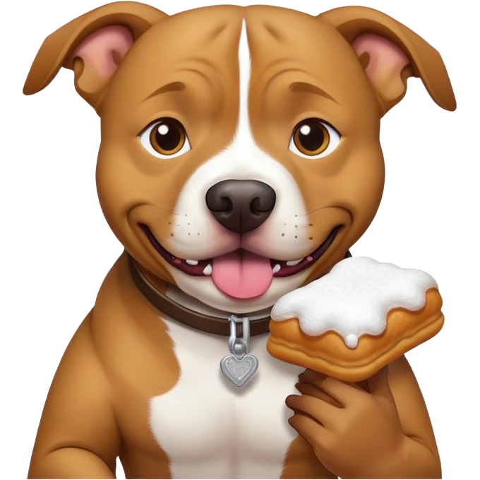 pitbull eating a beignet ￼ emoji