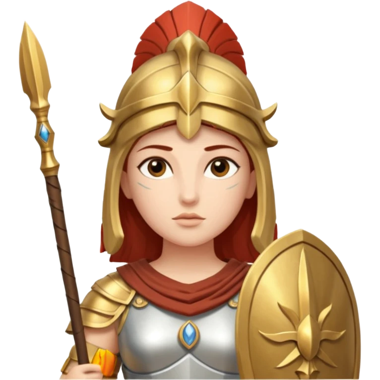 Athena is the Greek goddess of disciplined, strategic warfare, calm, commanding figure leading with intelligence not force. wears light armour carries a spear, symbolising protection precise judgement. warrior of strategy, not aggression, embodying clarity, foresight and decisive action. emoji