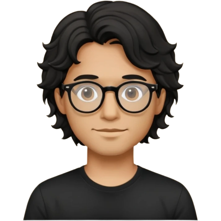 zumbie cabelo ondulado médio preto, camiseta preta, oculos redondo masculino  emoji