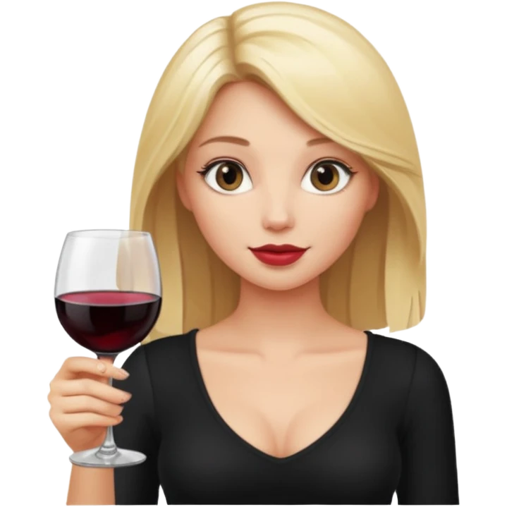 iPhone girl emoji, blond hair, sexy top, holding wine emoji