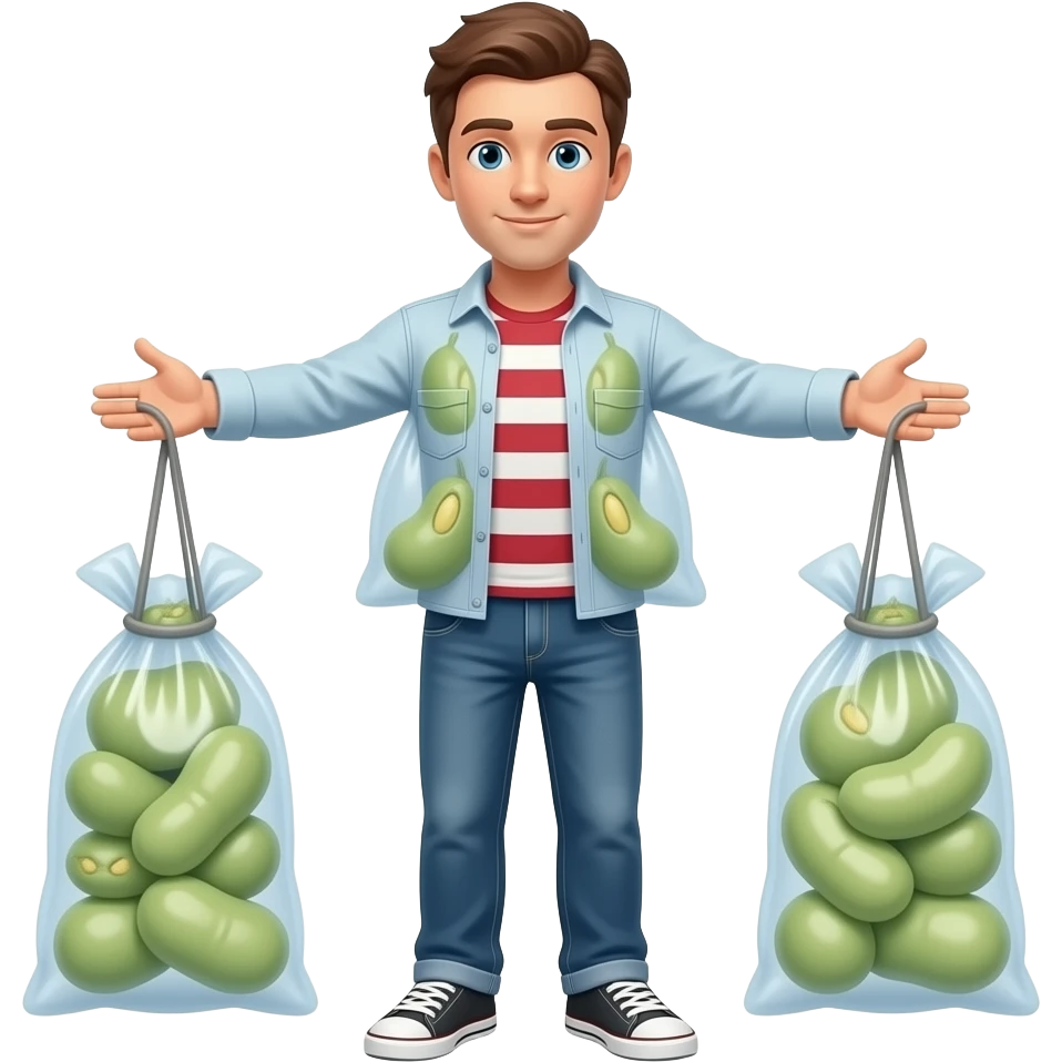 full-body person with bean bags stuffed inside shirt emoji