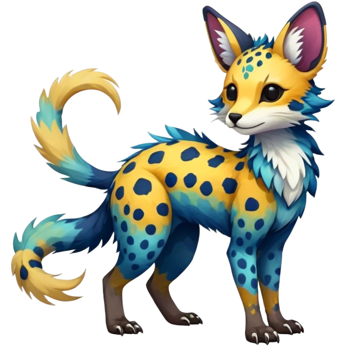 Feral Rare Fantasy colorful Vernid-Trico-species by LiLaiRa, random markings, tufted tail, tufted ears, full body emoji