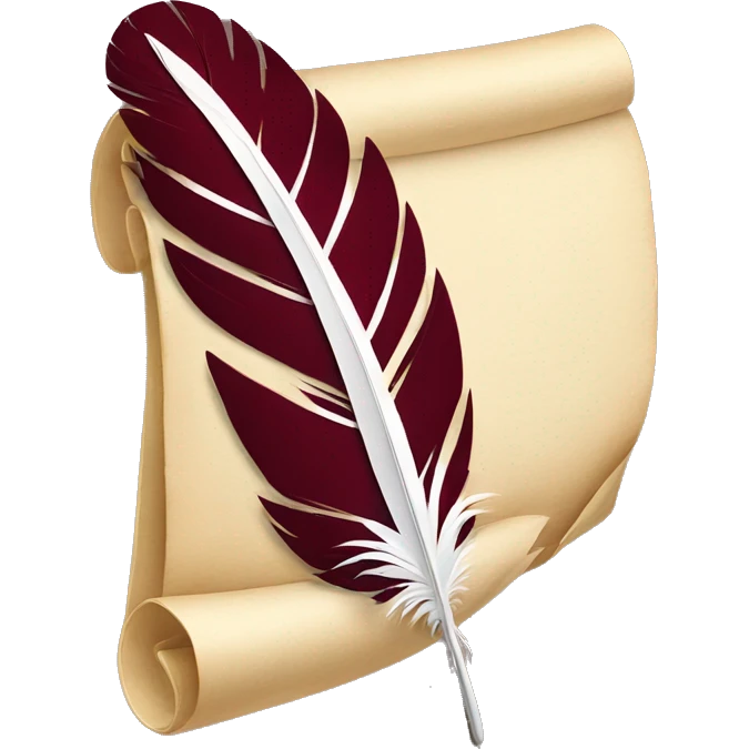 a maroon feather quill and an open SCROLL emoji