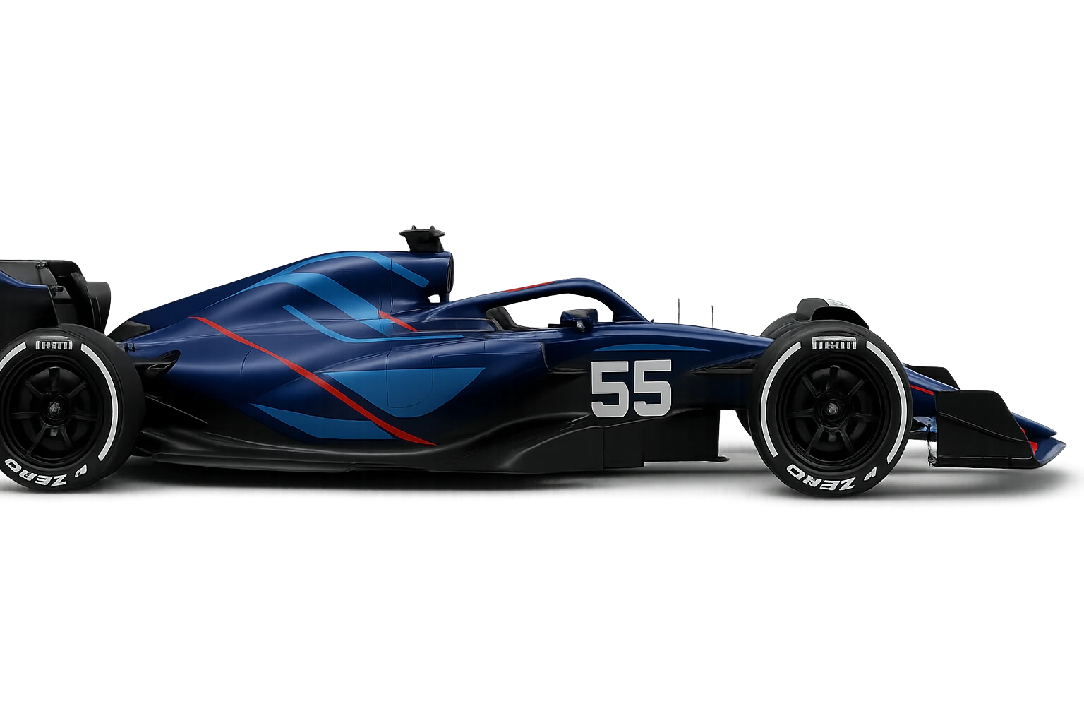 Williams 2025 Formula 1 car, number 55, sleek and modern, racing livery, side view, no text emoji