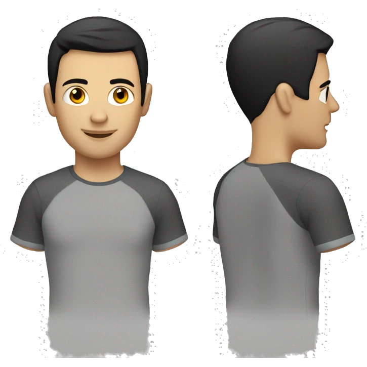 A 30 year old, caucasian man, with short black hair,   wearing a tshirt. emoji