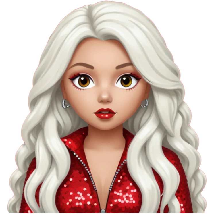 Jesy Nelson from Little Mix with long white hair, red sequin outfit emoji