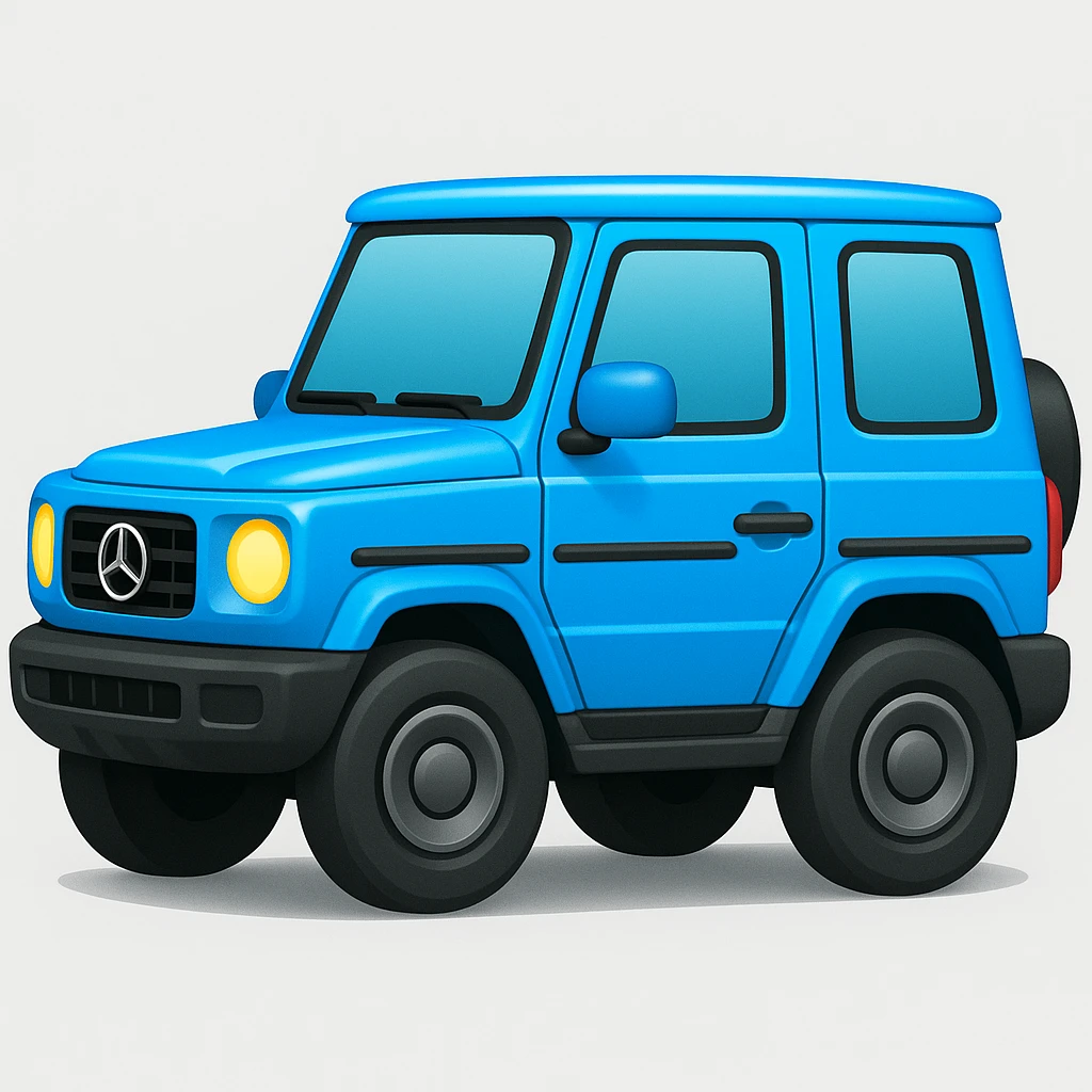 Create a small and simple side view of a Mercedes G-Class SUV with minimized details. The style should be colorful and friendly, close to but not exactly like Apple emoji style. emoji