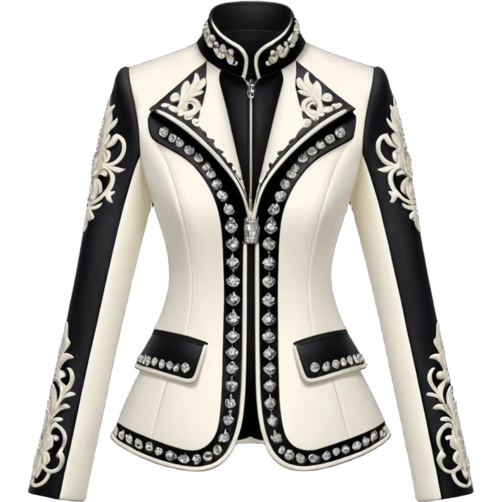 Alexander McQueen brand ultra detailed jacket for women with luxury gothic style embellishments. 8k, 5000x5000px, 3D rendering, realistic, isolated still life, no emoji faces no emoji icons no human figures  emoji