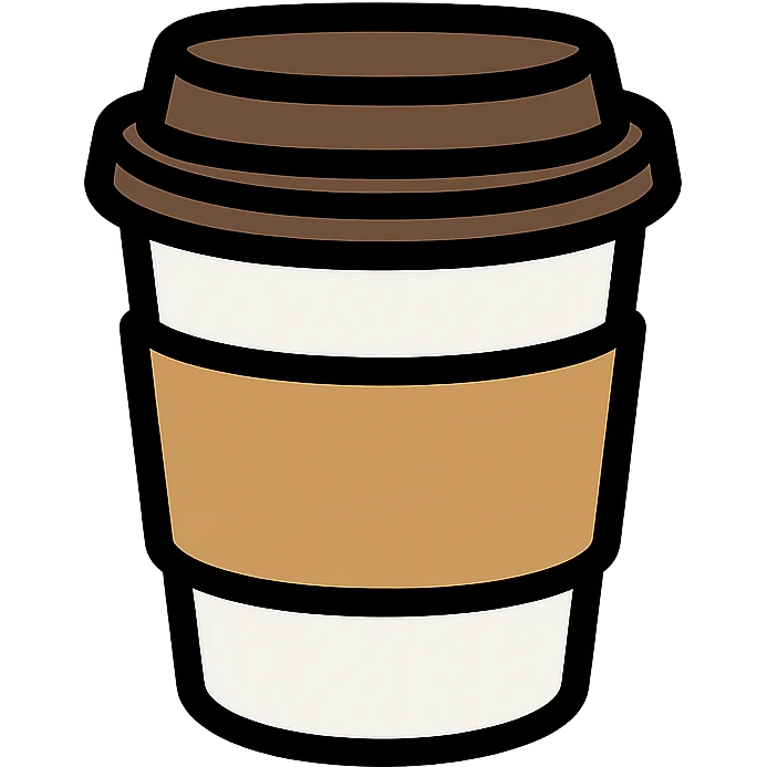 Make a closed coffee to-go cup like the reference, but a little smaller and with no emoji or logo in the middle. Use a slightly darker sleeve. Keep the same style and colors as the reference. emoji