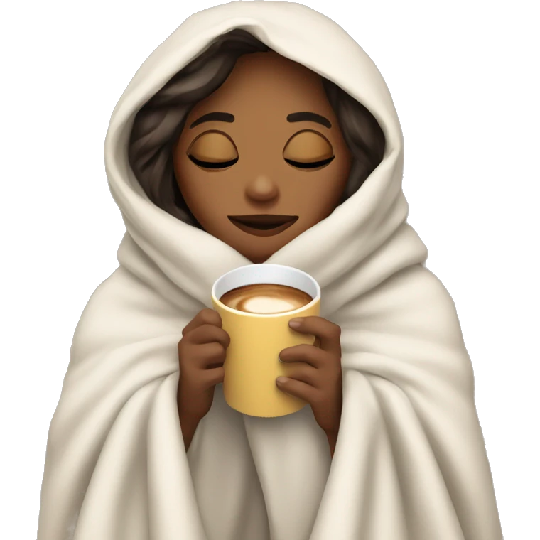 girl inside a blanket sipping coffee eyes closed emoji