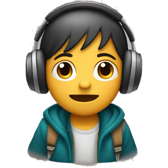 Niño cantando con auriculares al frente de un portátil  emoji