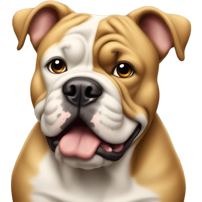 an english bull dog who is golden tan with white, slobbering emoji