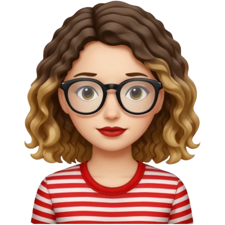 niña con pelo ondulado con una polera de tiras rojas y lentes negros  emoji