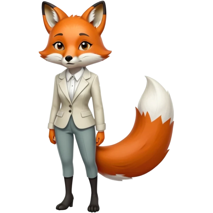 sad anthropomorphised female fox in stylish outfit, no sunglasses, very sad and crying, looking to the left, full-body view emoji