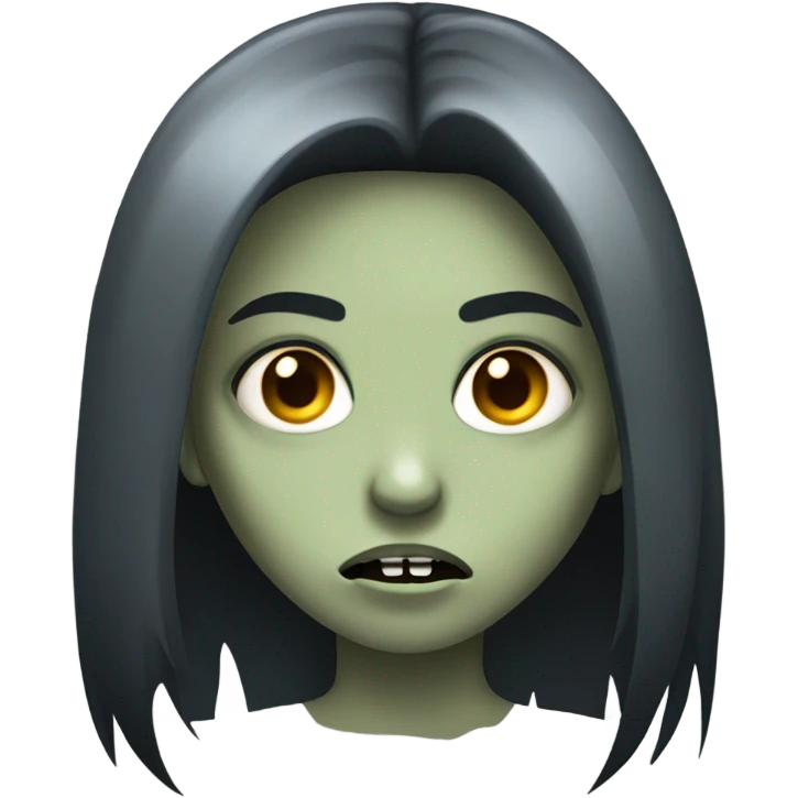 girl zombie with black long hair with teeth and serious face  emoji
