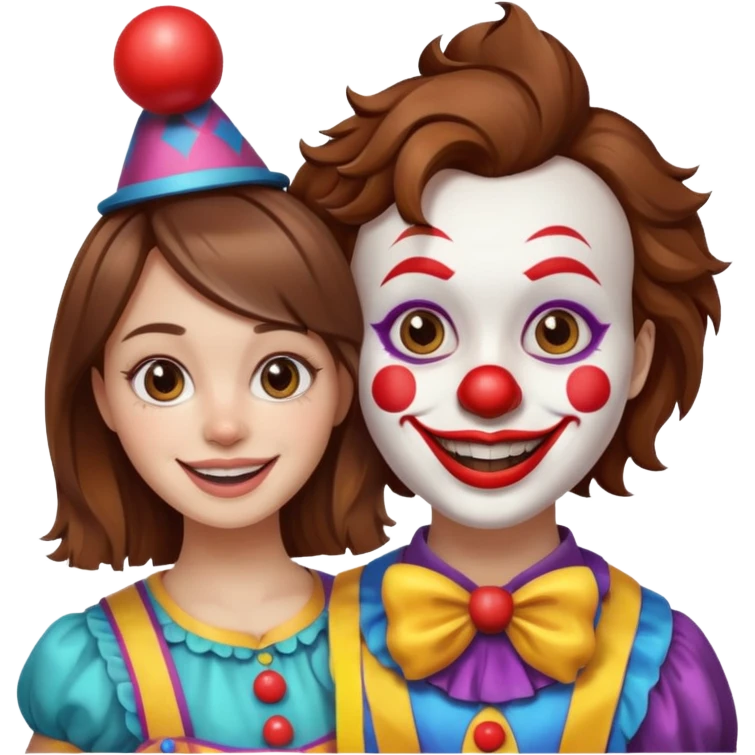 brown-haired girl in selfie with a clown face emoji