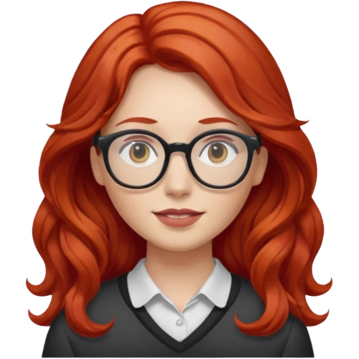Peli roja rojo fuerte , con lentes pelo ondulado largo emoji