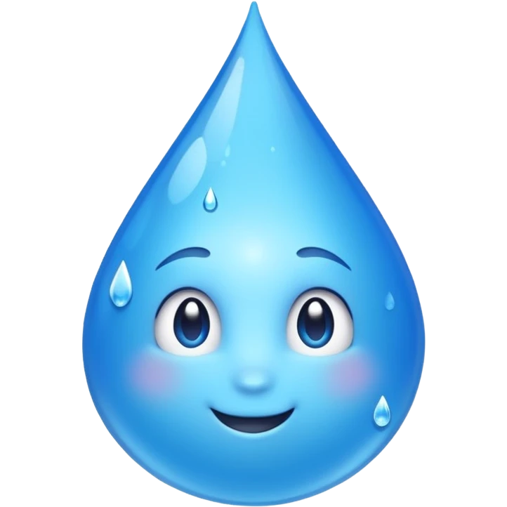 Emoji of a water droplet with a fresh, good-tasting feeling, clean and shiny, subtle sparkles or freshness lines, friendly and positive look. Simple emoji style, smooth shapes, bright blue color, transparent background. Suitable for messaging apps| emoji