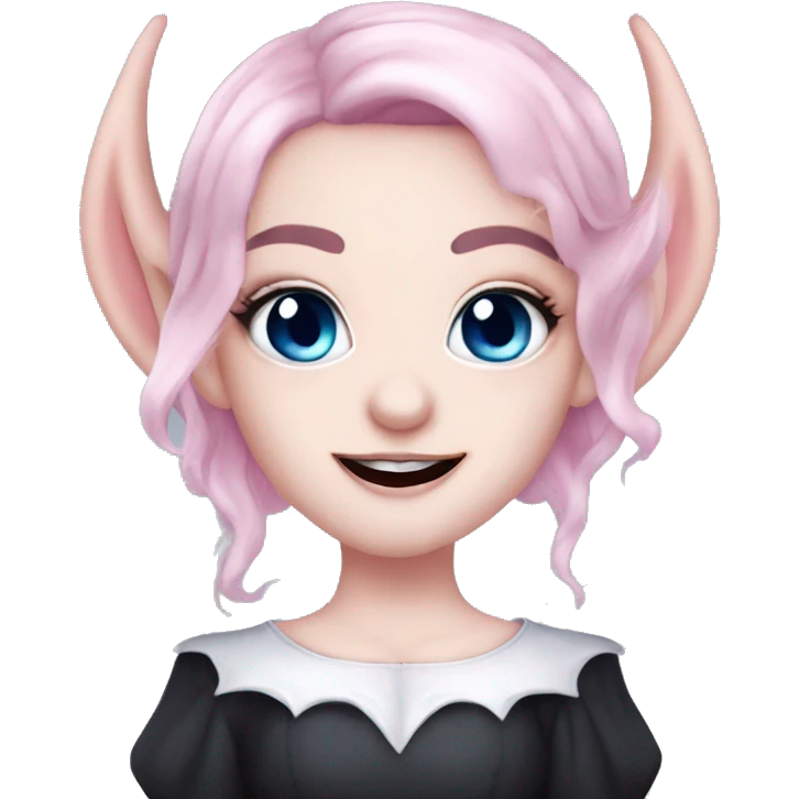 Cute pink pale vampire teeth  pink eyebrows vampire goth princess elf ears blue eyes pink hair emoji
