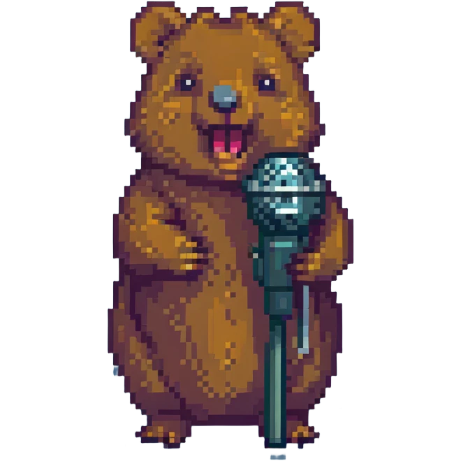 wombat singing on a microphone, pixel art style emoji