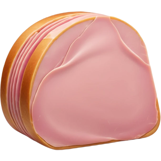 turkey ham, thin curved slices, pale pink, smooth uniform, clean edges, moist, lean, delicately folded, soft translucent, no fat marbling, no bread, cheese, packaging, or faces, clean 3D, soft shadows, transparent background, emoji scale emoji