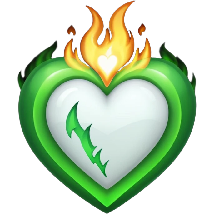White heart twitch green flames on the background emoji